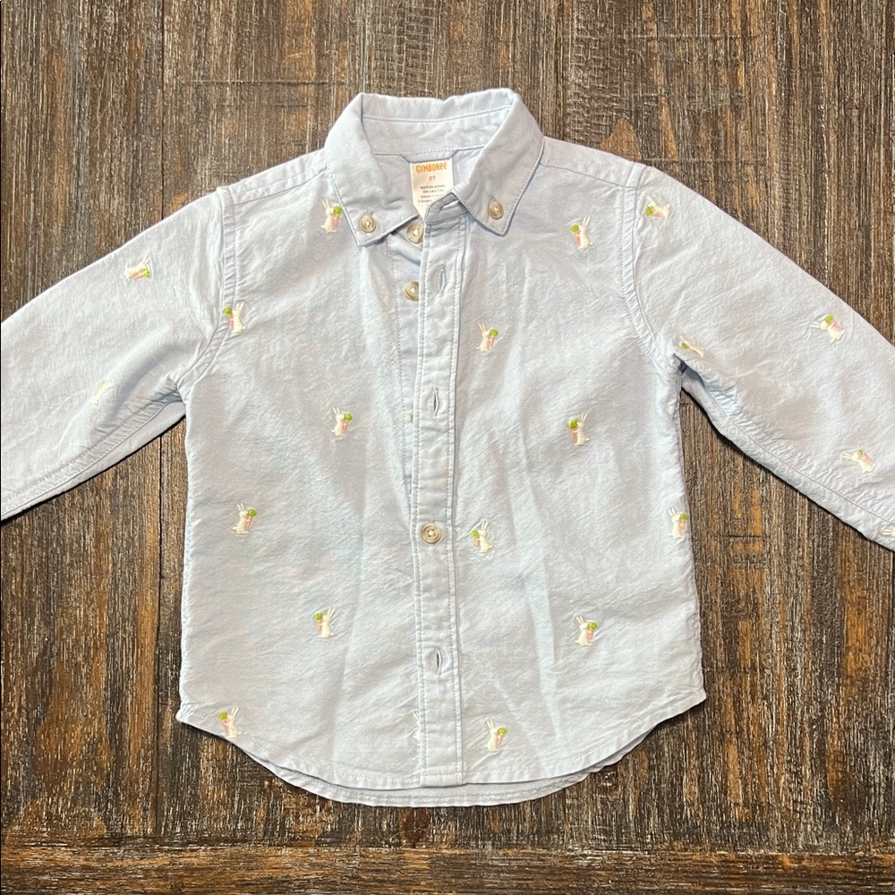 Gymboree Light Blue Button Down Shirt with Bunny Embroidery - Easter